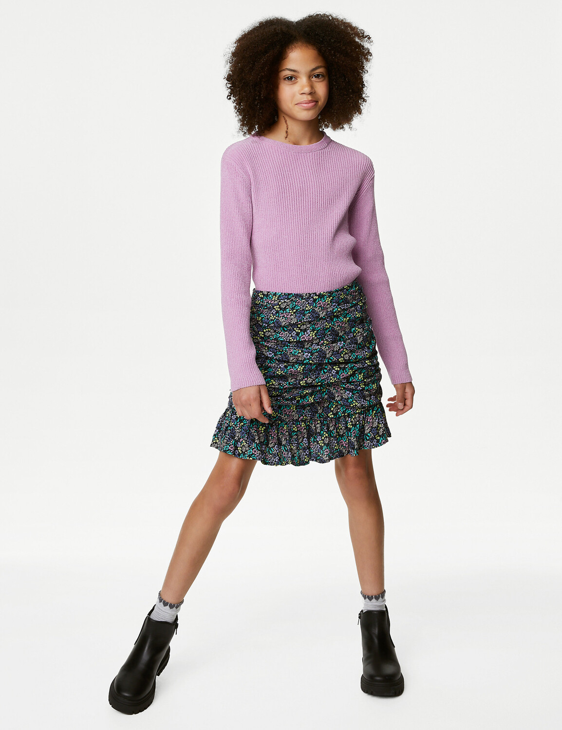 

Мини-юбка с цветочным принтом (6–16 лет) Marks & Spencer, синий микс