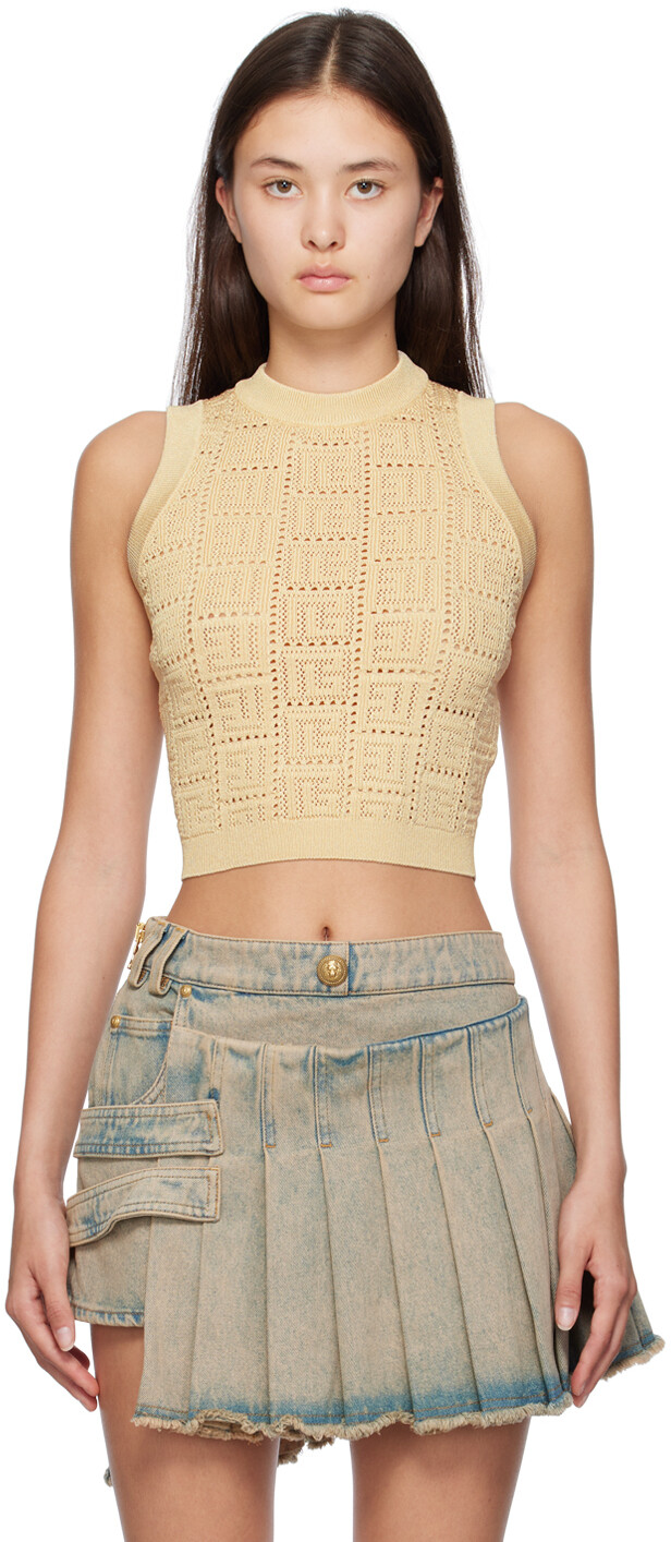 

Бежевая майка с монограммой Balmain