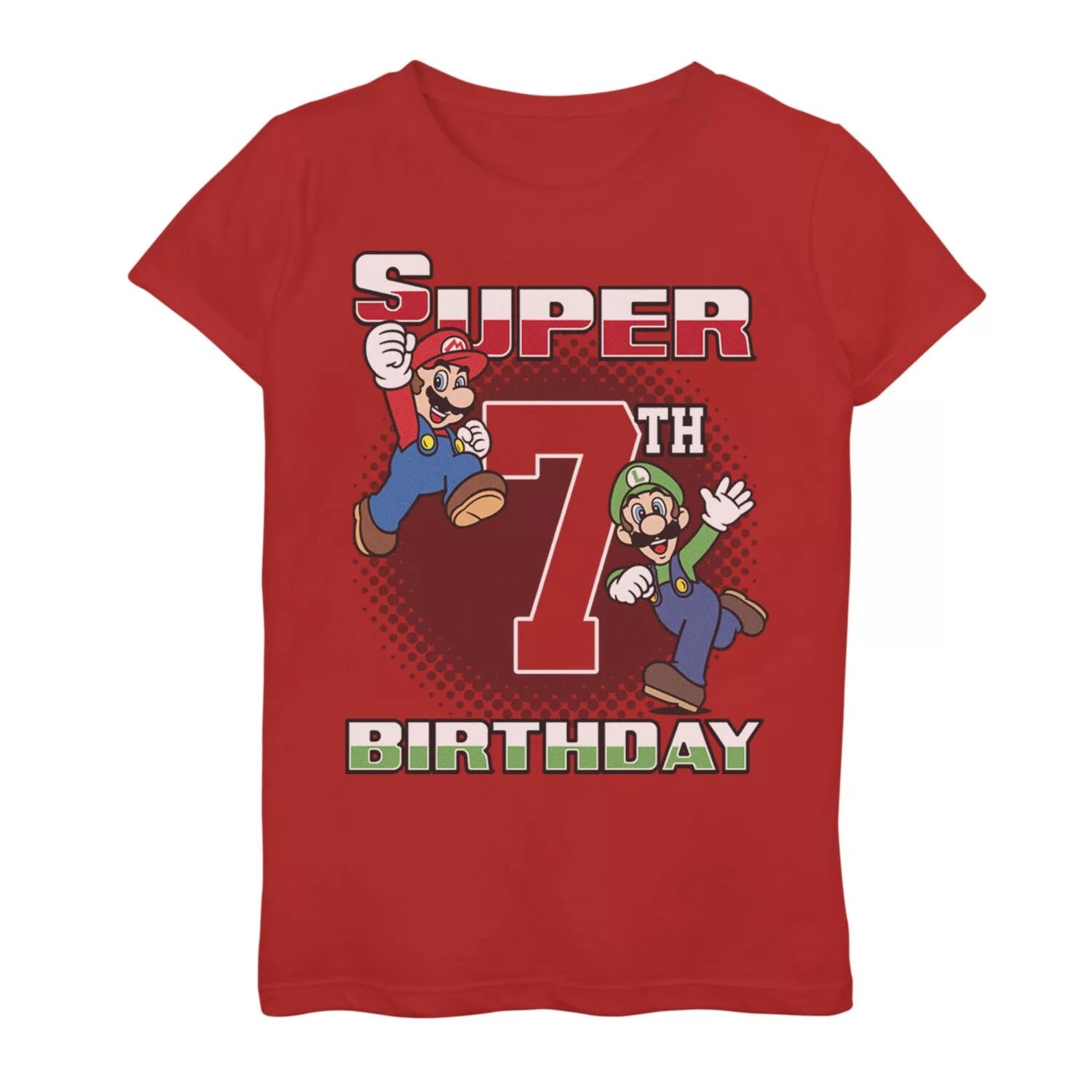 

Футболка с изображением портрета Nintendo Super Mario And Luigi Super Birthday на 7-й день рождения для девочек 7–16 лет Licensed Character