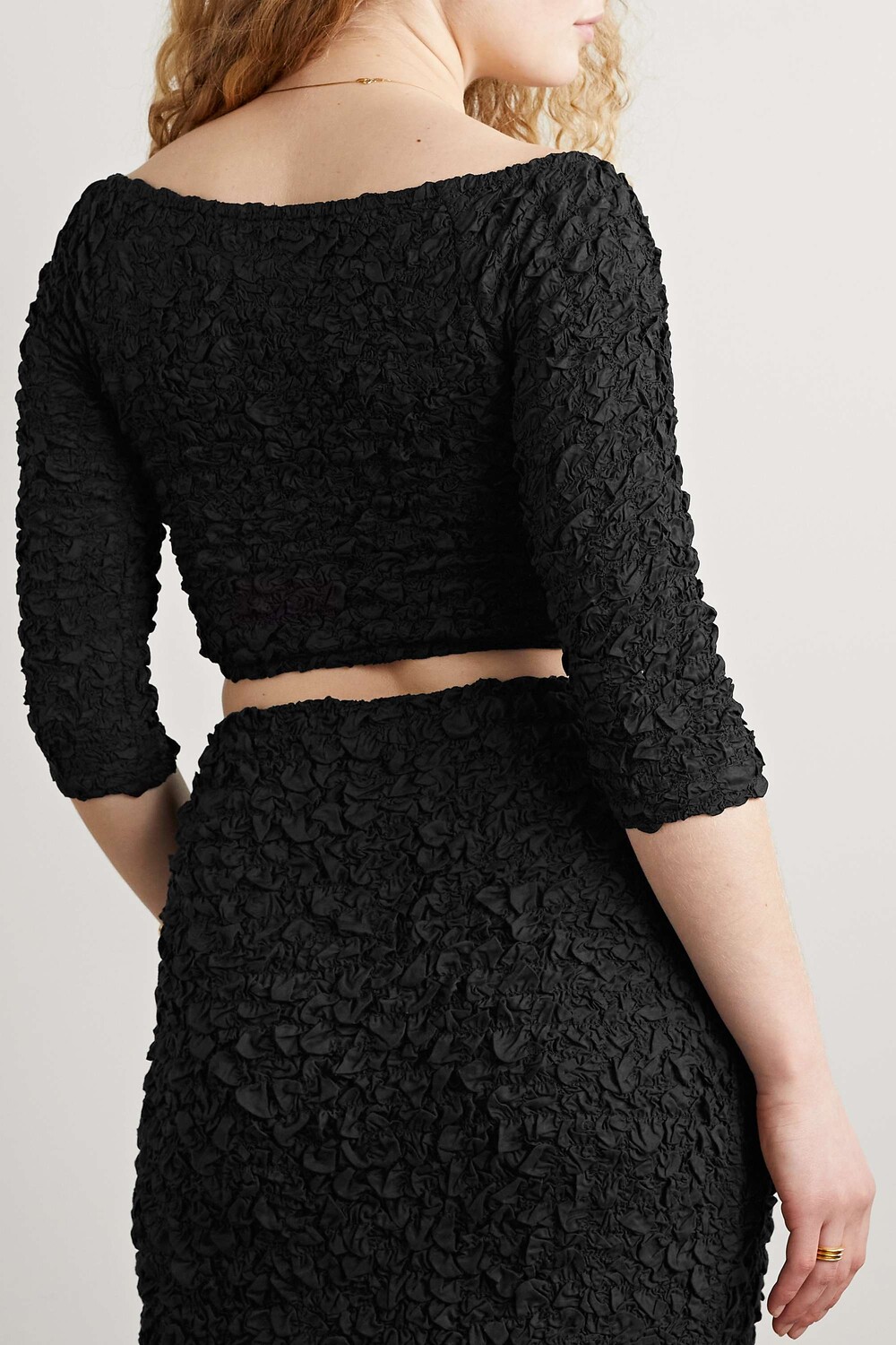 

MARA HOFFMAN + NET SUSTAIN Укороченный топ Aja для попкорна TENCEL Lyocell, черный