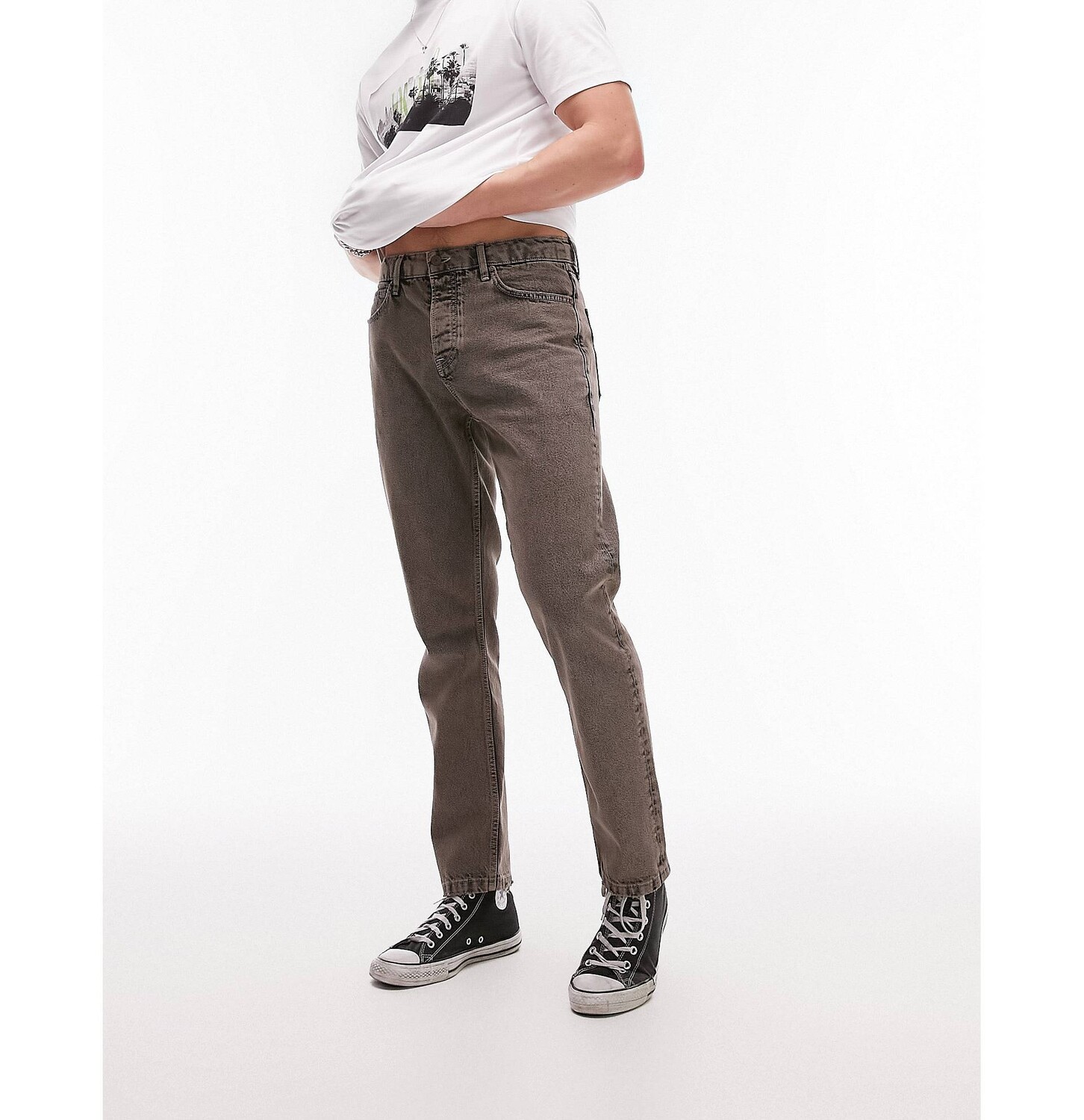 

Коричневые джинсы жесткой зауженной талии Topman