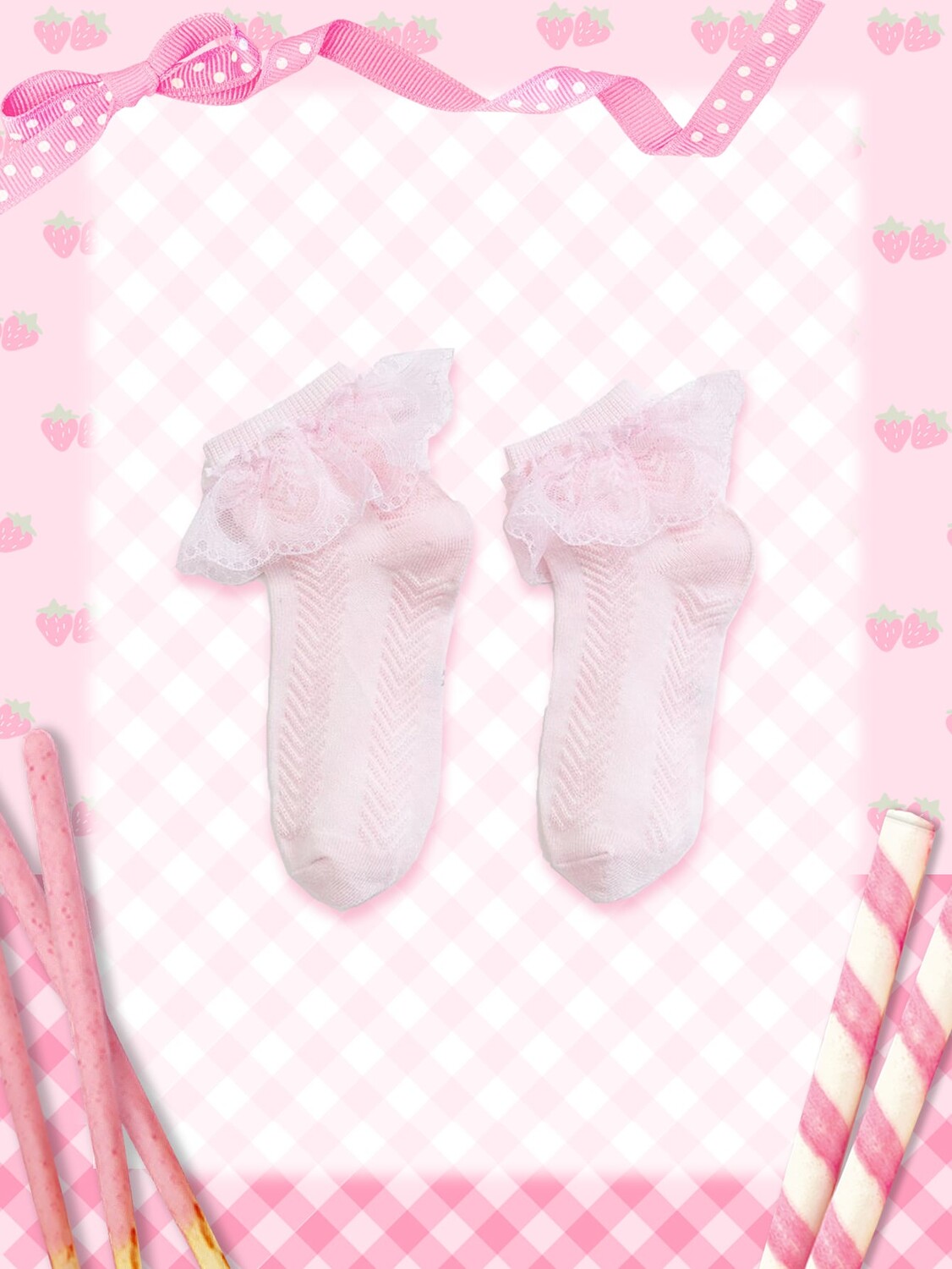 

Носки ROMWE Kawaii с кружевным краем, розовый