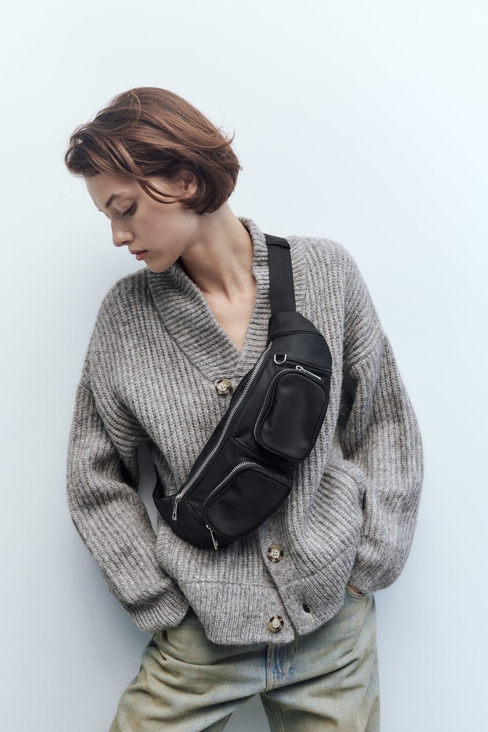 

Поясная сумка с карманами ZARA, черный