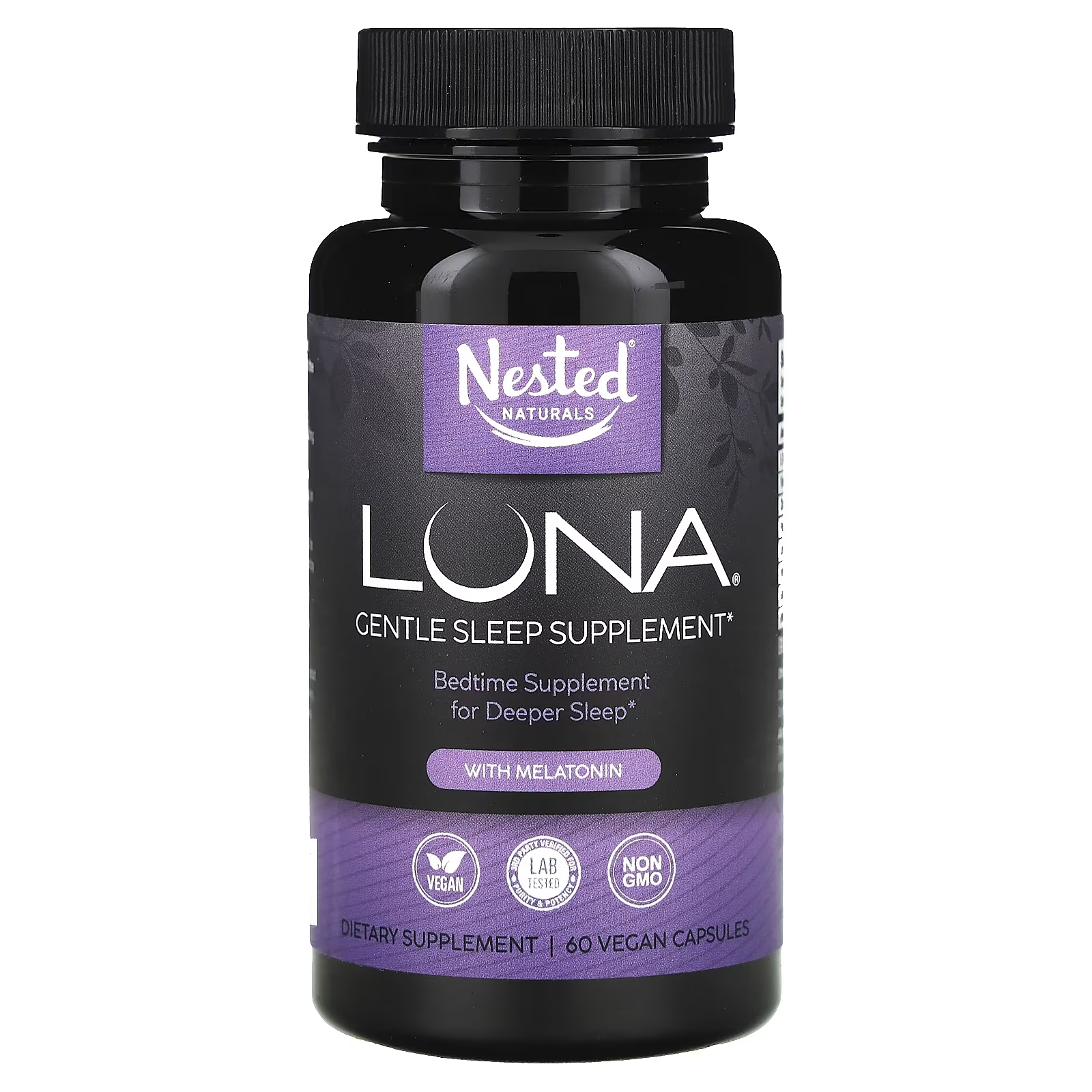 Nested Naturals Luna Нежная добавка для сна с мелатонином, 60 капсул