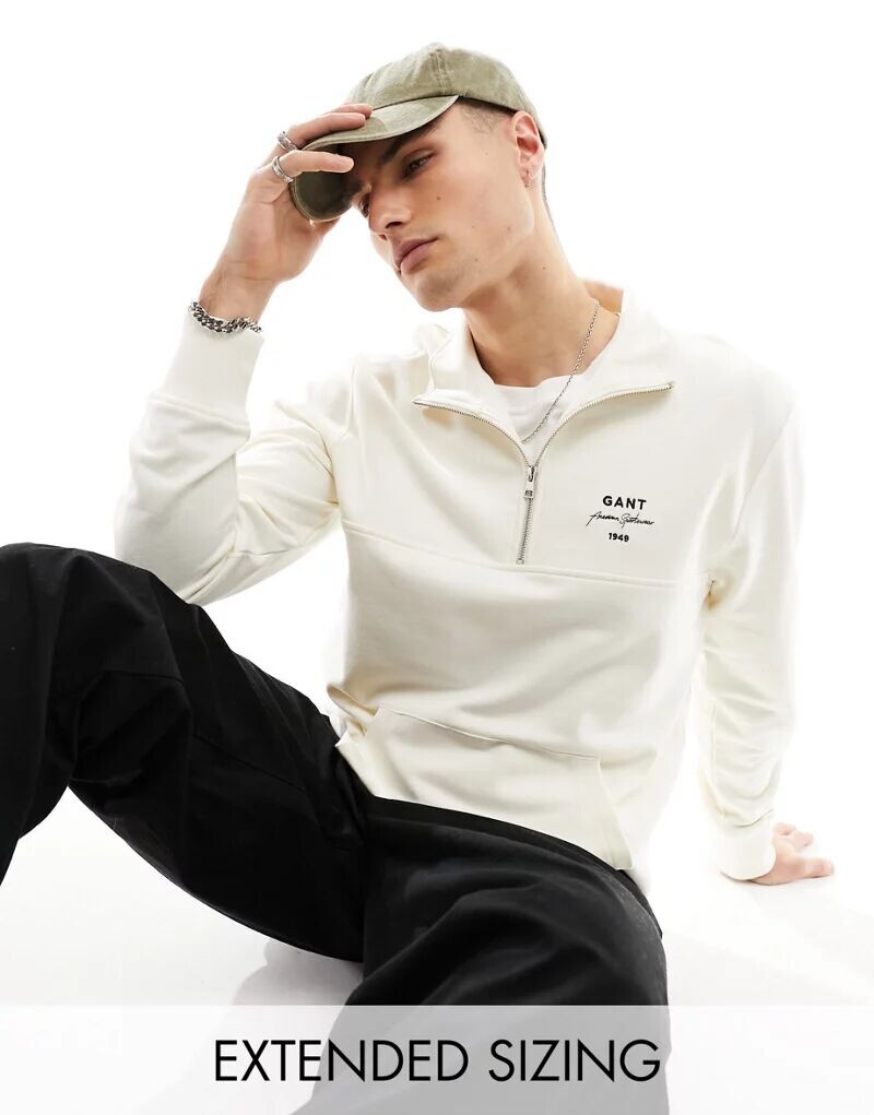 

GANT – толстовка кремового цвета с короткой молнией и надписью-логотипом, Серый