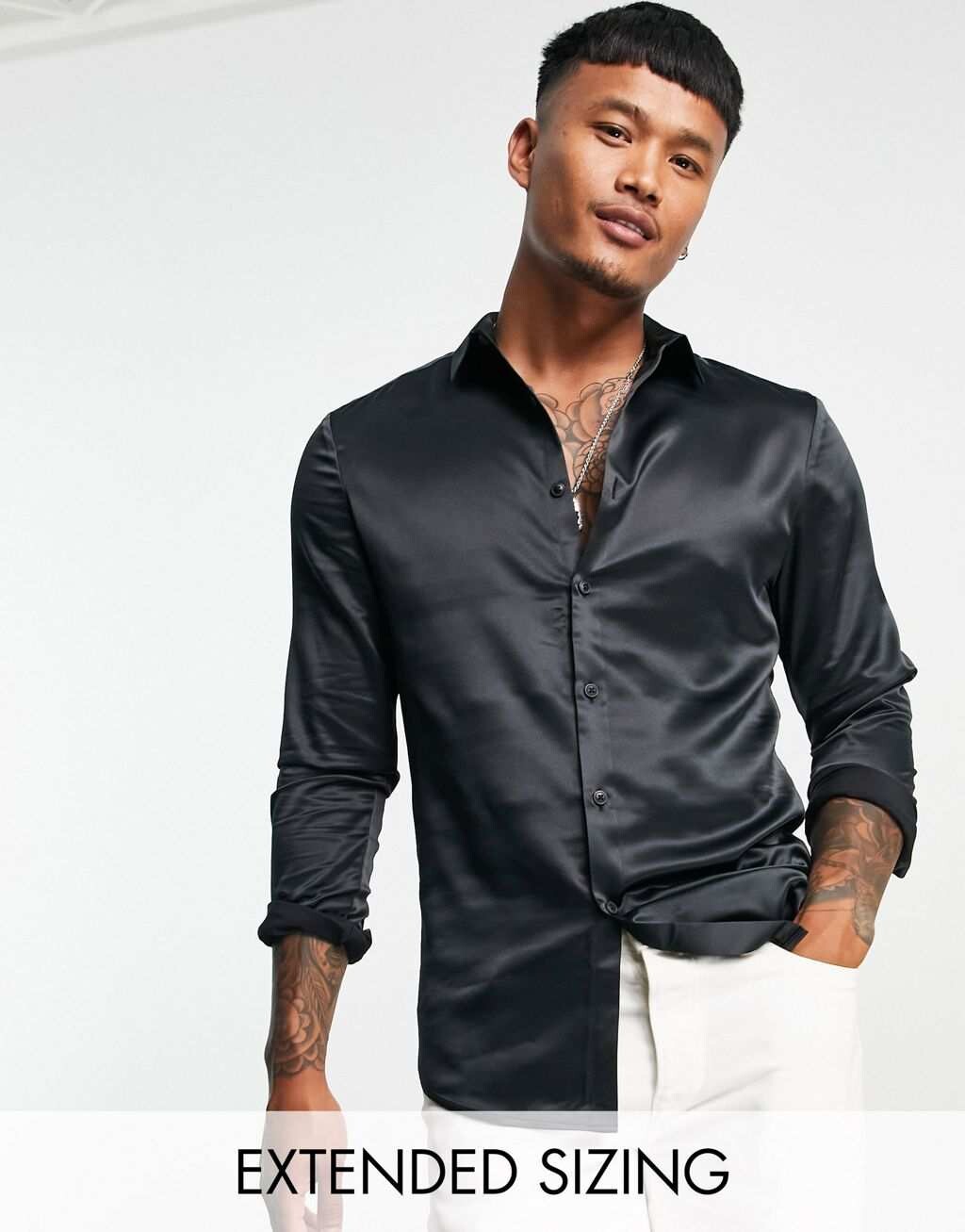 

Черная атласная рубашка ASOS DESIGN
