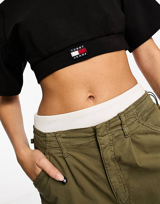 

Черная укороченная футболка с воротником Tommy Jeans, Черный