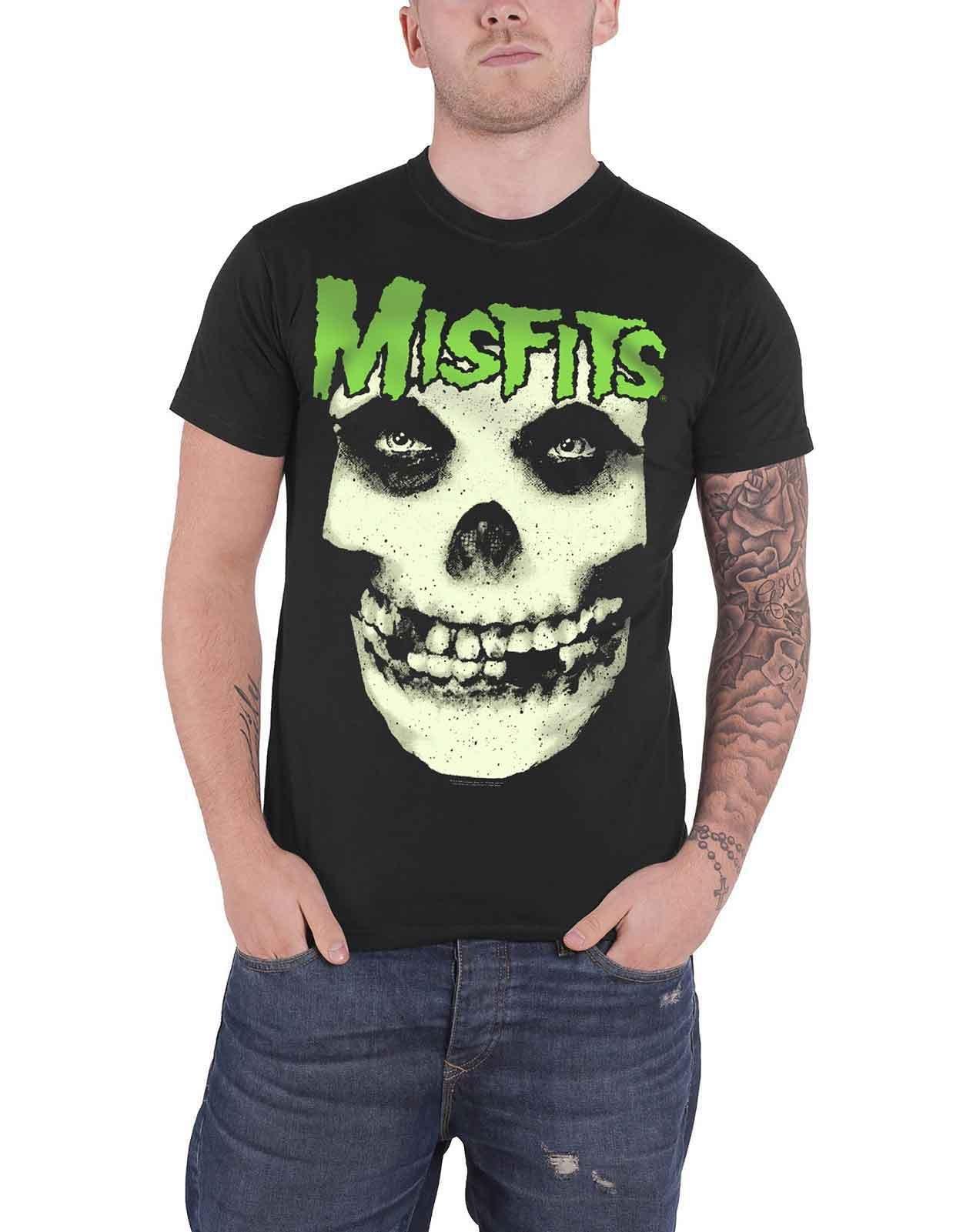 Светящаяся в темноте футболка Jarek Skull Misfits, черный fashion gothic rock skull ring band skull vintage punk men skull biker rock roll gothic punk jewelry ring