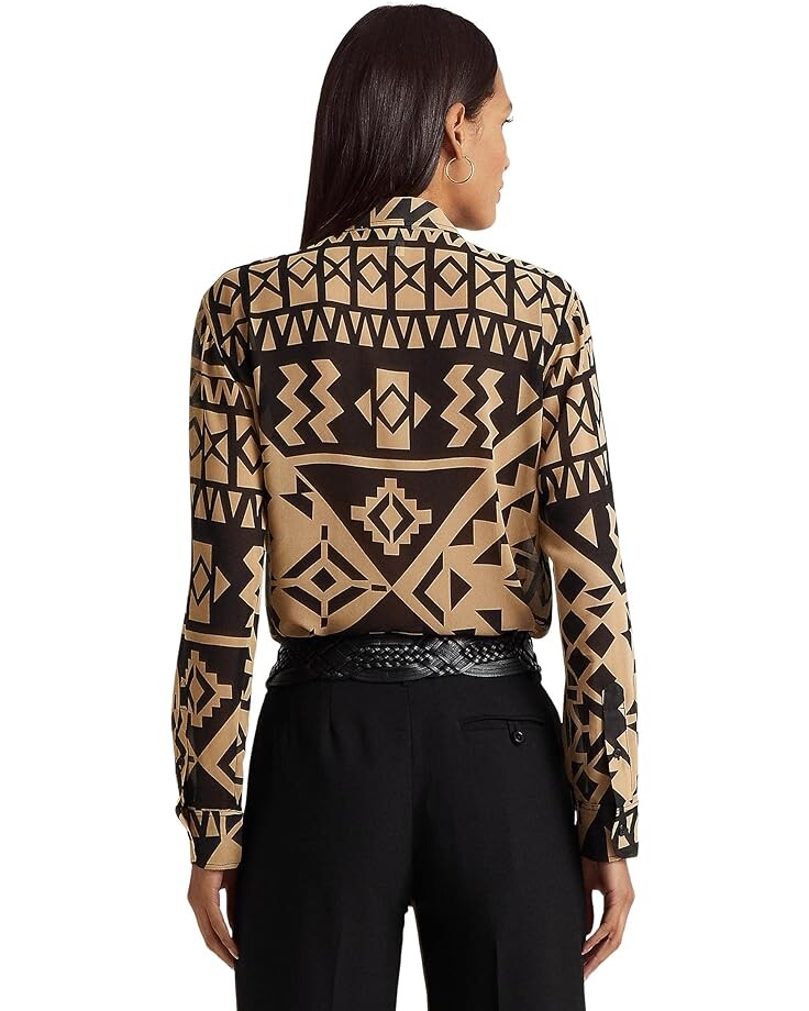 

Рубашка LAUREN Ralph Lauren Geo-Print Georgette Shirt, цвет Tan/Black