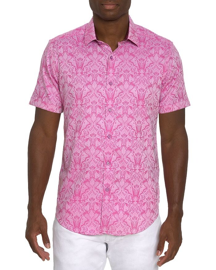 

Рубашка классического кроя на пуговицах из хлопка Highland Stretch Damask Jacquard Robert Graham