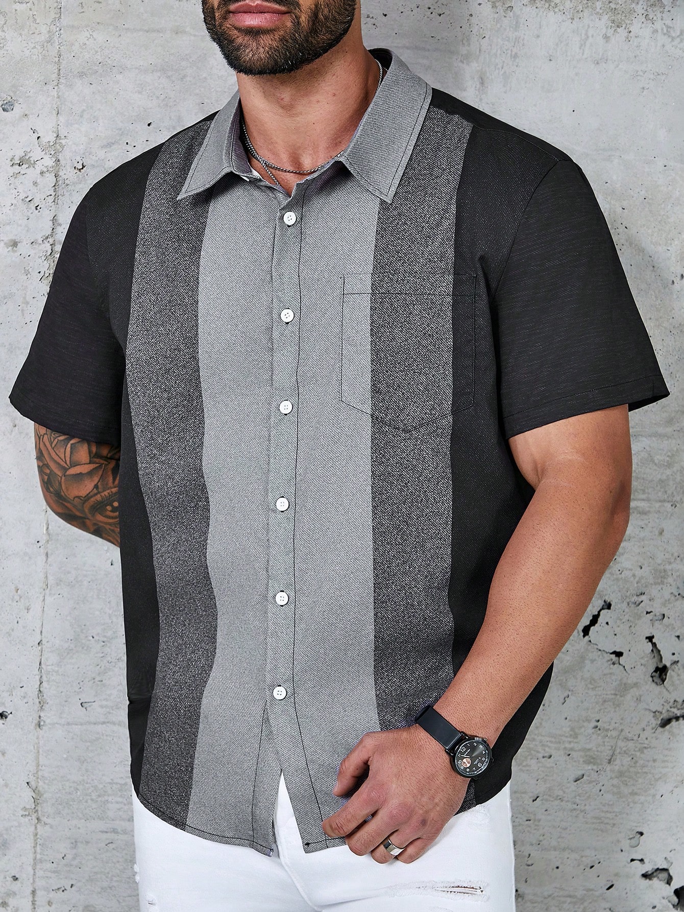 Мужская рубашка с короткими рукавами Manfinity Homme больших размеров с цветными блоками и планкой на пуговицах и прикрепленным карманом, многоцветный