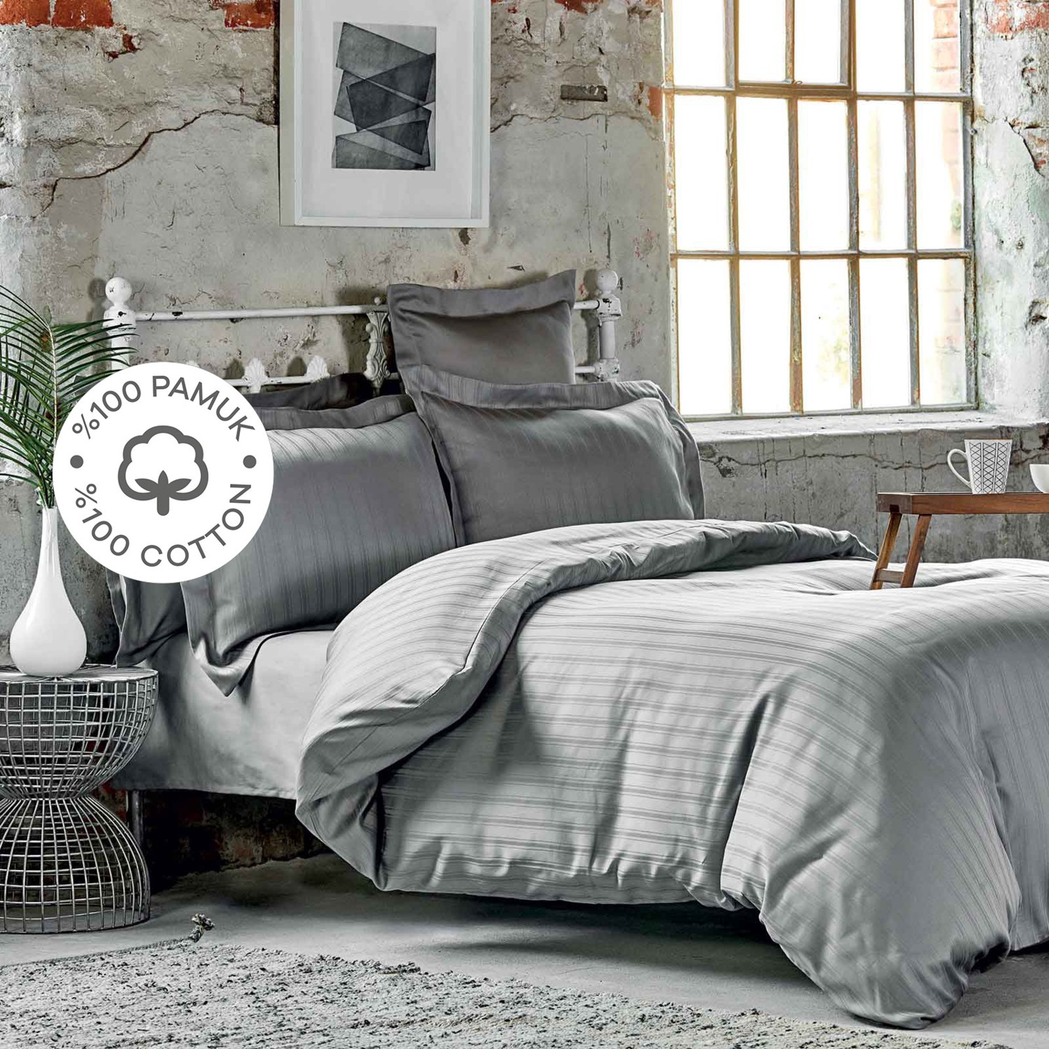 Комплект постельного белья из 100% хлопка Karaca Home Charm Bold Grey