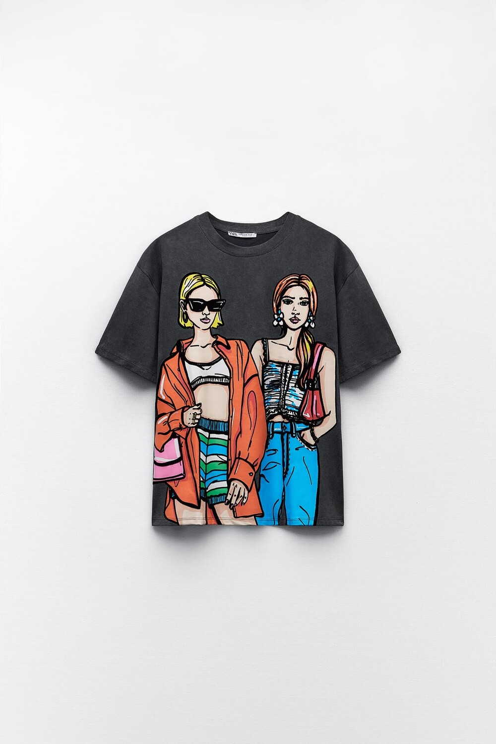 

Футболка с принтом faded girl ZARA, серый