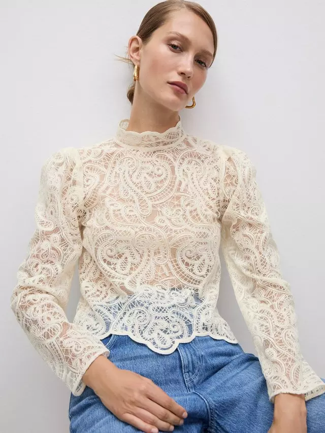 

Топ Mango Scala High Neck Lace, цвет light beige