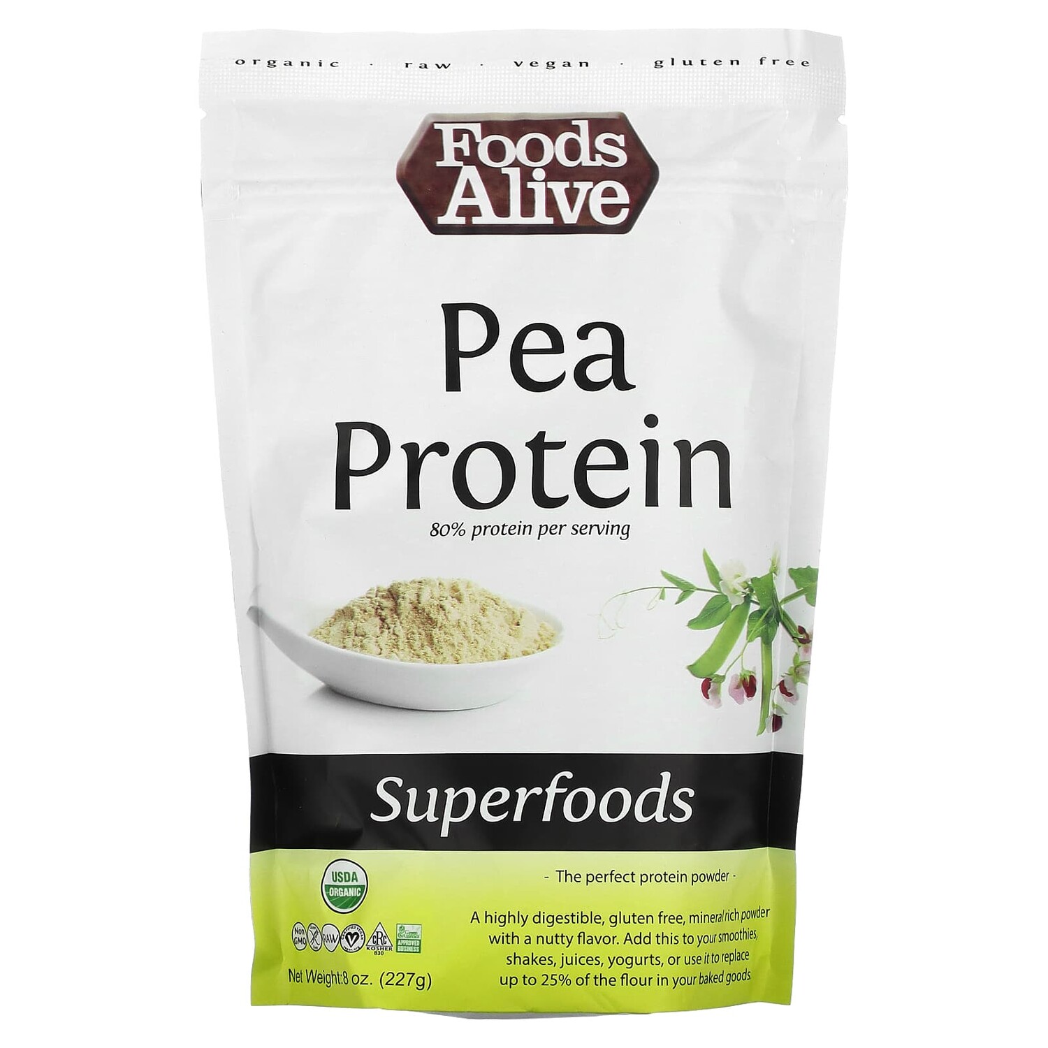 

Superfoods, гороховый протеин, 227 г (8 унций), Foods Alive