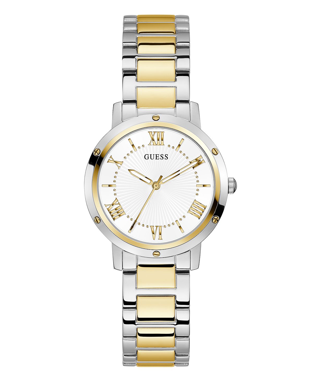 цена Женские двухцветные часы-браслет из нержавеющей стали, 34 мм GUESS