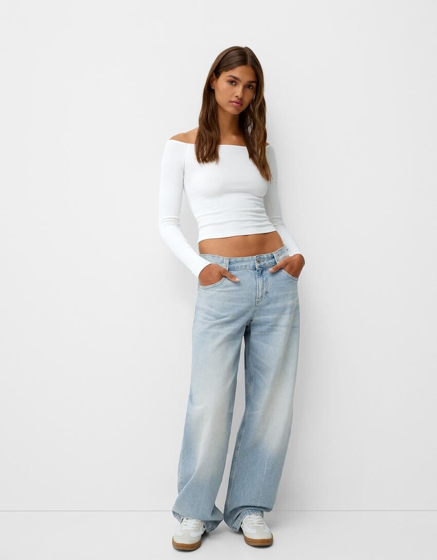 

Мешковатые джинсы balloon fit Bershka, голубой