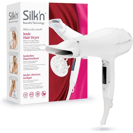 Ионный фен Silkylocks 2200 Вт с концентратором и диффузором, белый, Silk'N фен для волос с концентратором и диффузором viconte 2400 вт