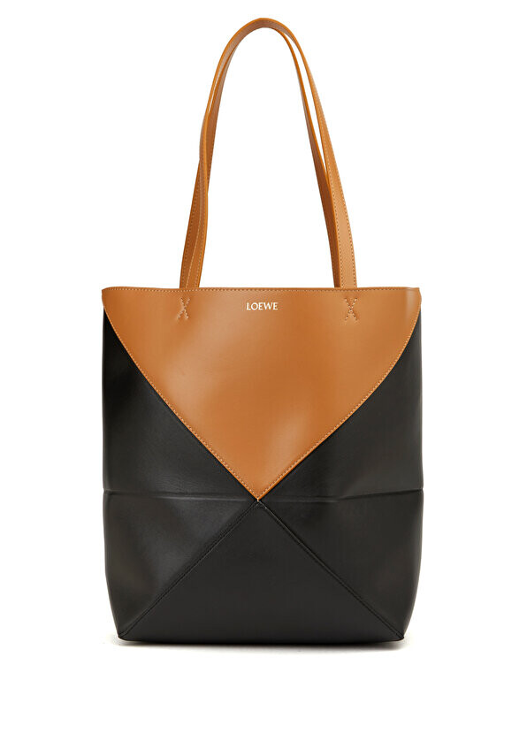 Черная коричневая женская кожаная сумка puzzle fold Loewe
