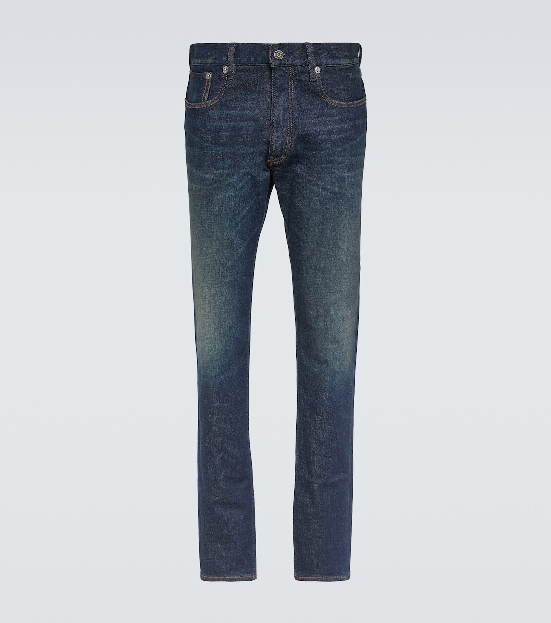 

Потертые узкие джинсы Ralph Lauren Purple Label, синий