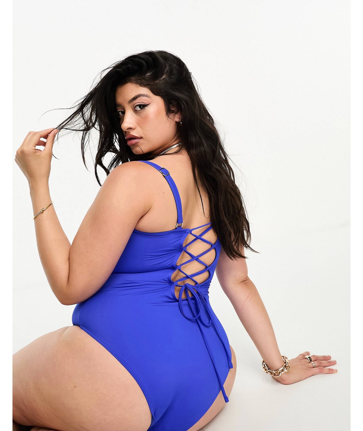 

Кобальтово-синий купальник с квадратным вырезом и шнуровкой на спине ASOS DESIGN Curve ASOS Curve