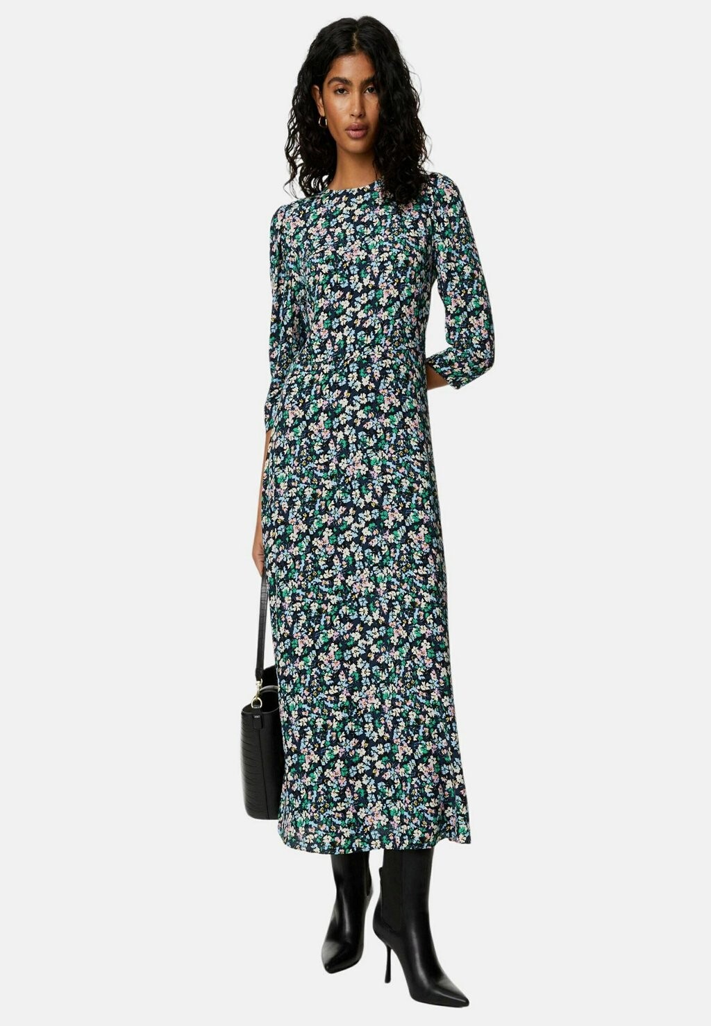 

Повседневное платье FLORAL ROUND NECK MIDI TEA Marks & Spencer, цвет multi