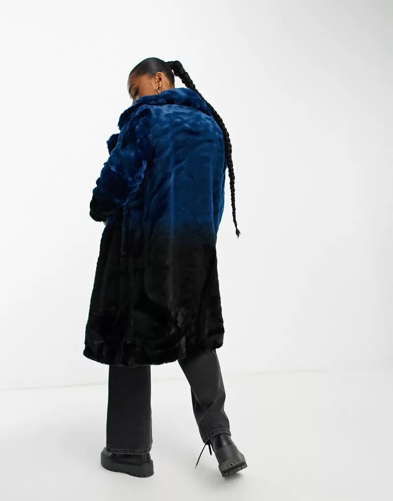 Длинное пальто из искусственного меха Urban Code (Синий) Urbancode