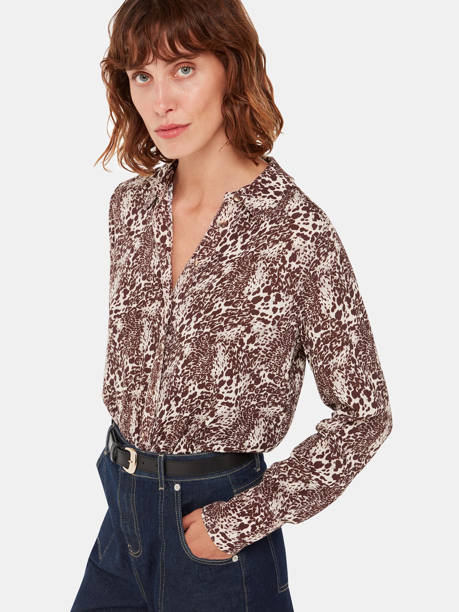 Рубашка с микро-леопардовым принтом Whistles, коричневый мульти рубашка реглан с глянцевым леопардовым принтом whistles фиолетовый мульти