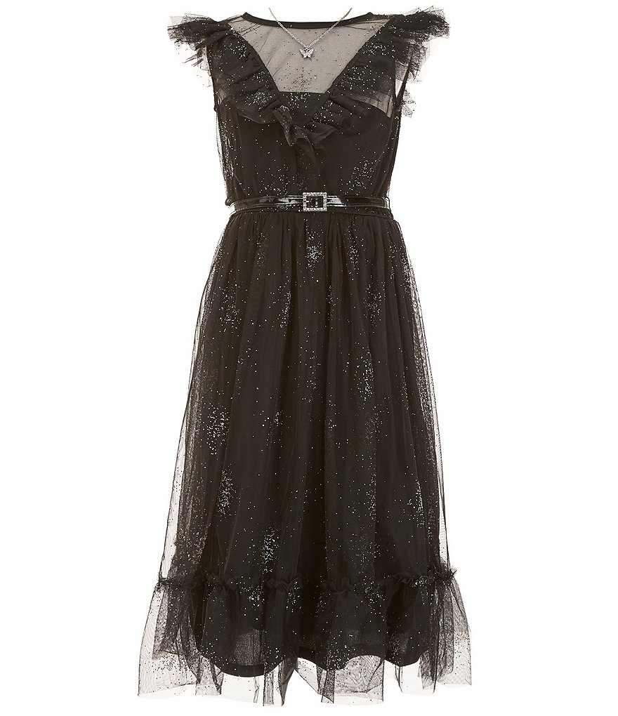 Платье миди Ally B из блестящей сетки с поясом и блестящими рукавами для больших девочек 7–16 лет, черный condie ally matched
