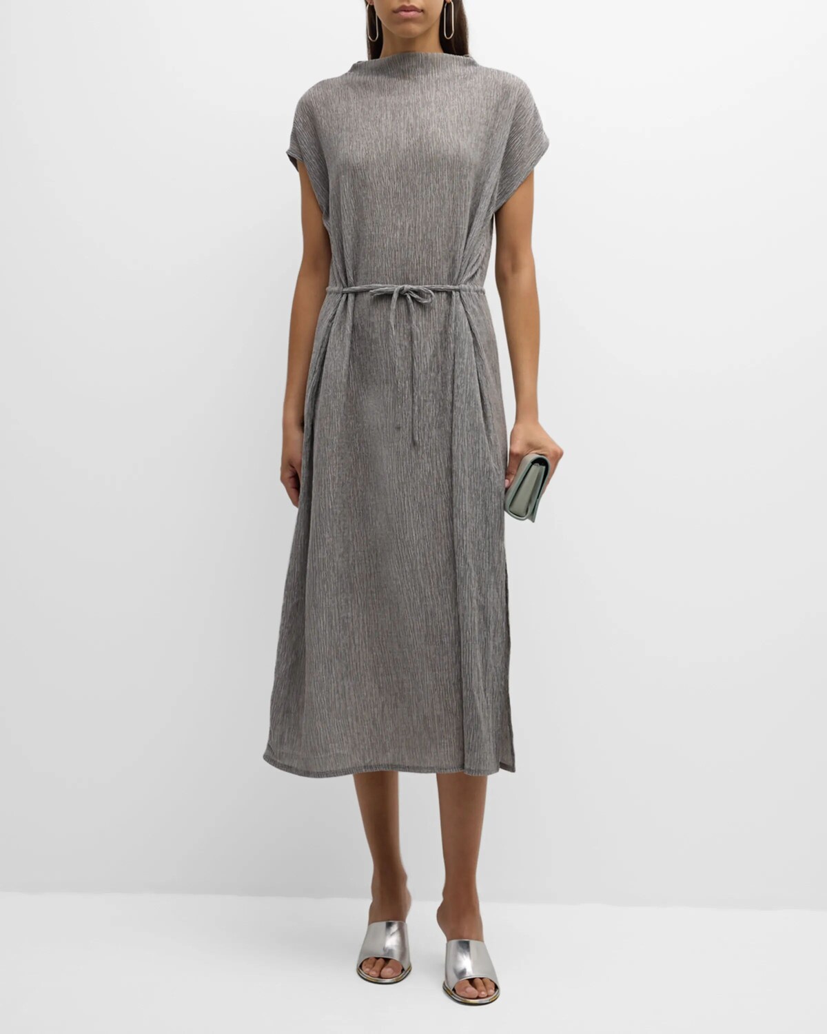 

Платье миди Petite с жатым воротником-воронкой Eileen Fisher, цвет Nimbus