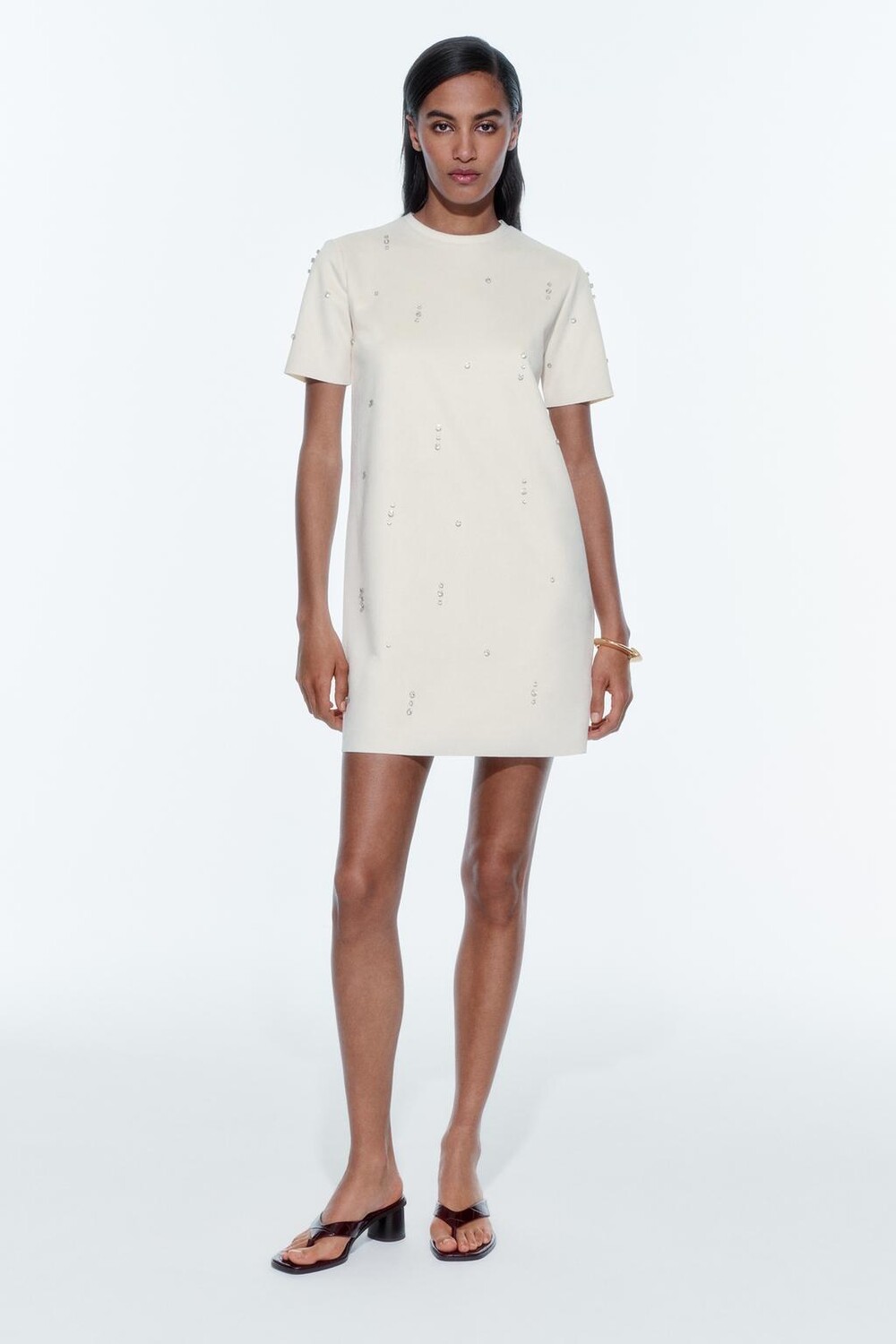 

Платье из искусственной замши со стразами ZARA, белый