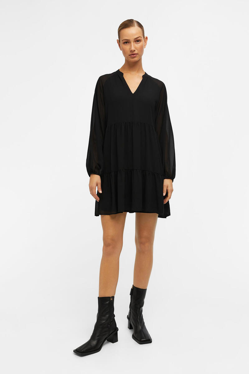 Короткое многослойное платье Object, черный женское платье миди с рукавами фонариками и v образным вырезом