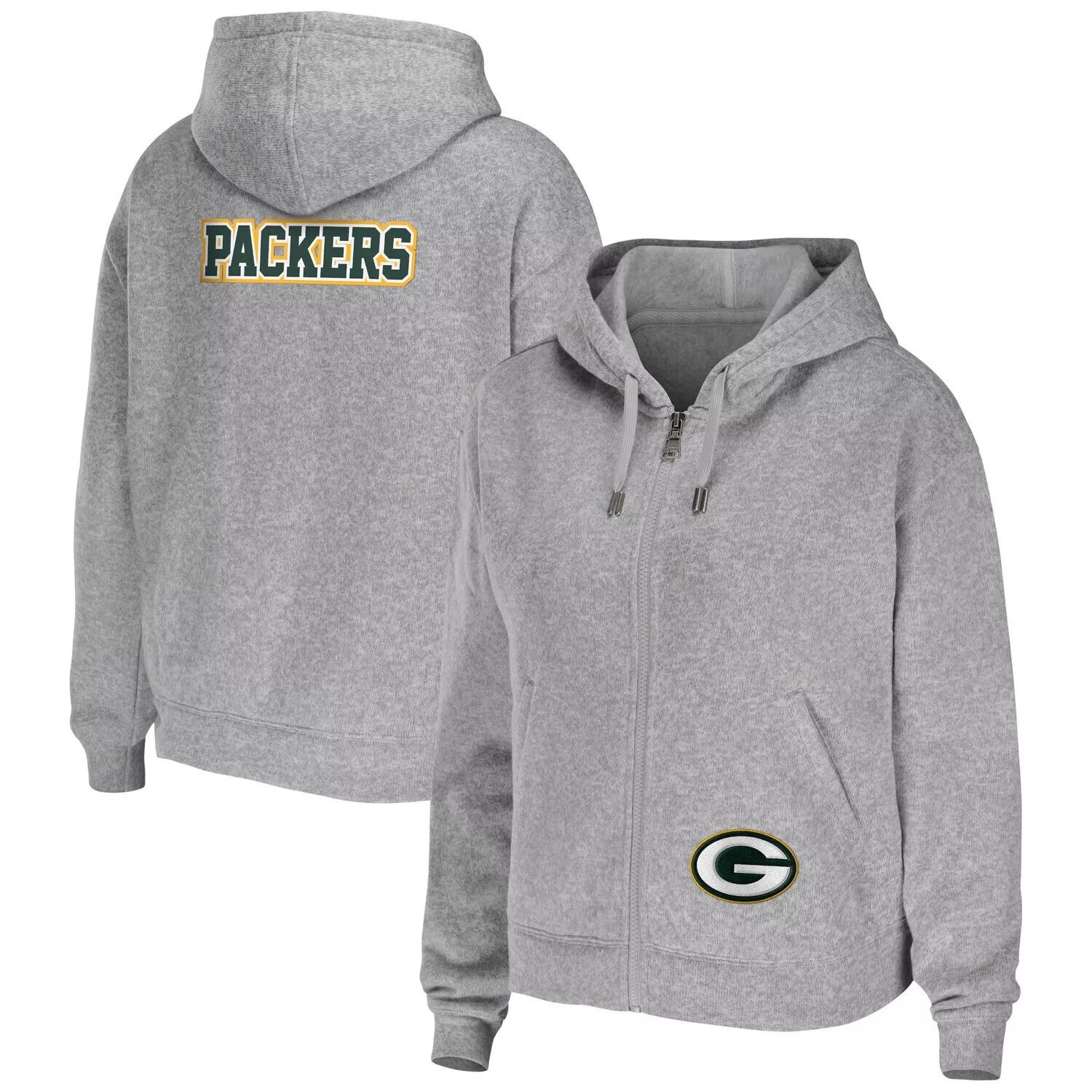 

Женская WEAR by Erin Andrews Хизер Серый Green Bay Packers Толстовка с молнией во всю длину больших размеров