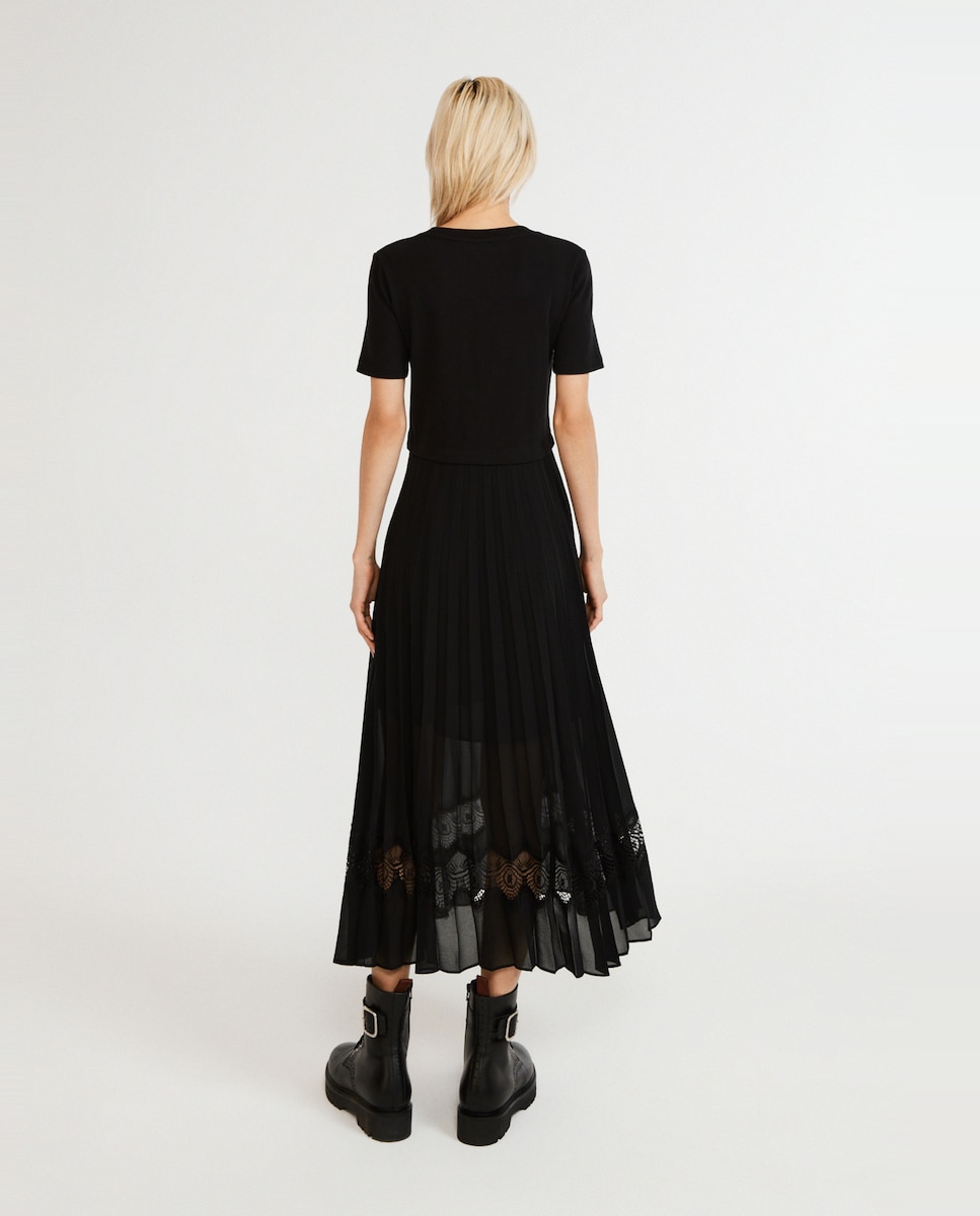 Комбинированное платье миди Claudie Pierlot, черный юбка с кружевной отделкой синяя