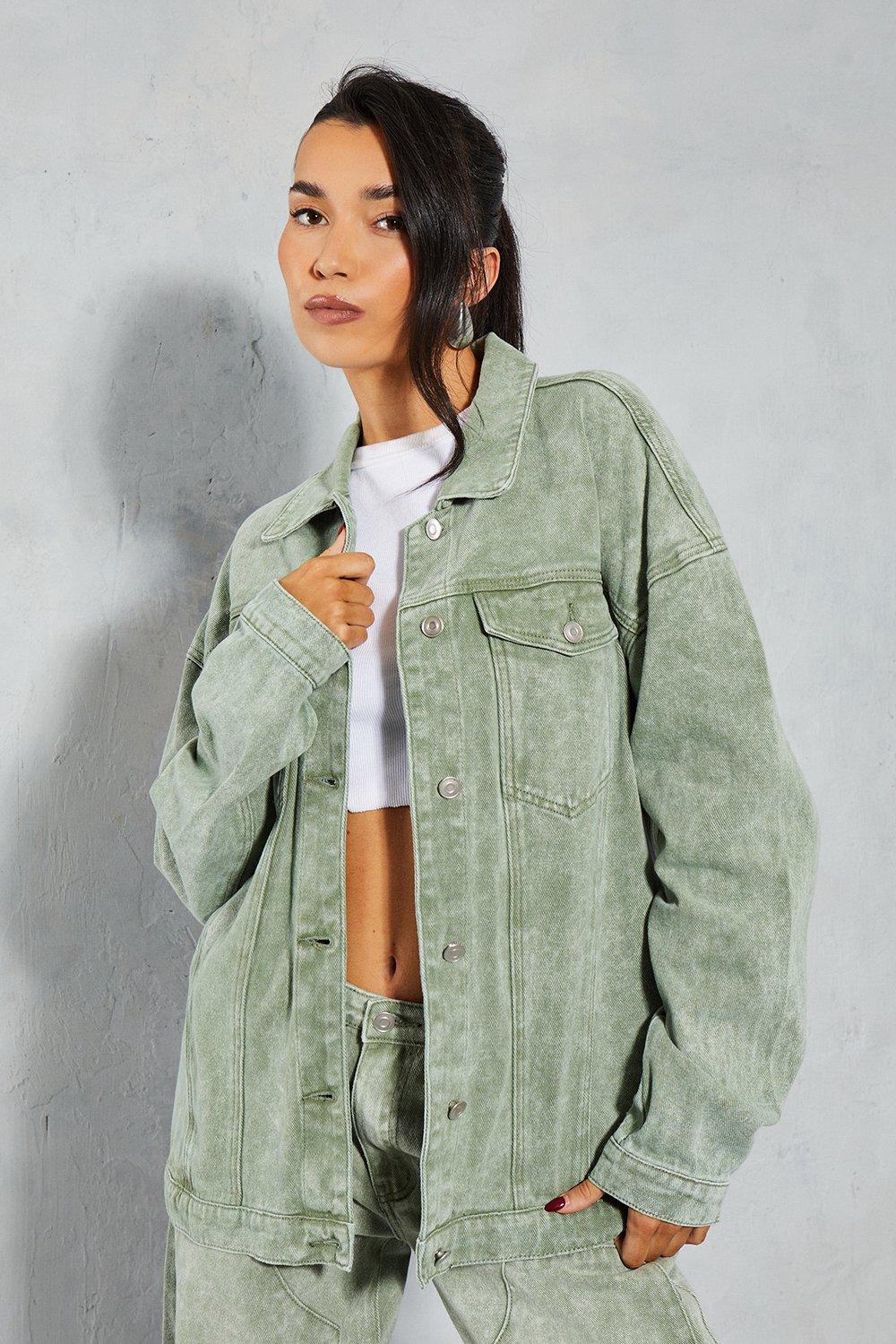Джинсовая куртка оверсайз с кислотной стиркой MISSPAP, зеленый