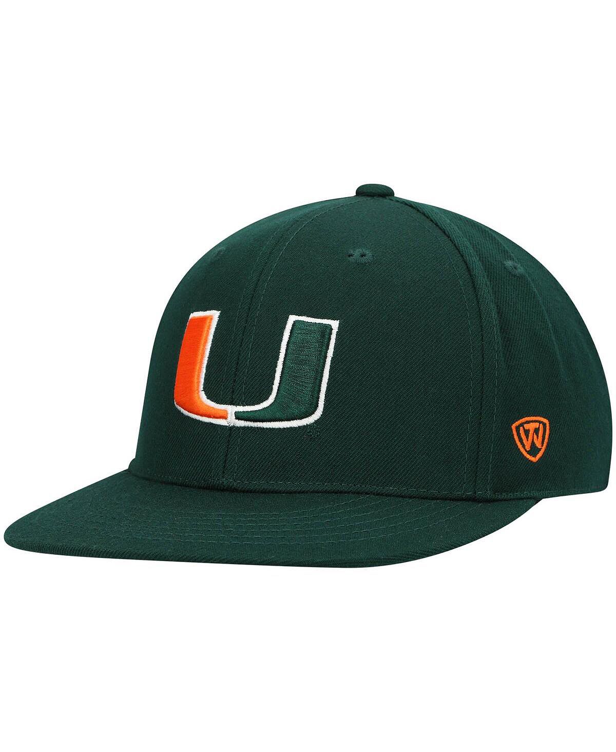 Мужская зеленая приталенная шляпа цвета команды Miami Hurricanes Team Top of the World мужская двухцветная приталенная шляпа top of the world черного зеленого цвета команды miami hurricanes team