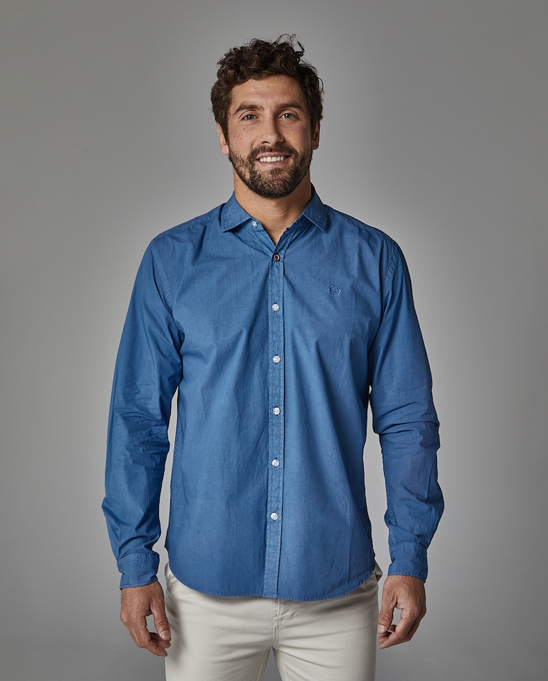 Мужская рубашка узкого кроя с краской для одежды Altonadock, синий