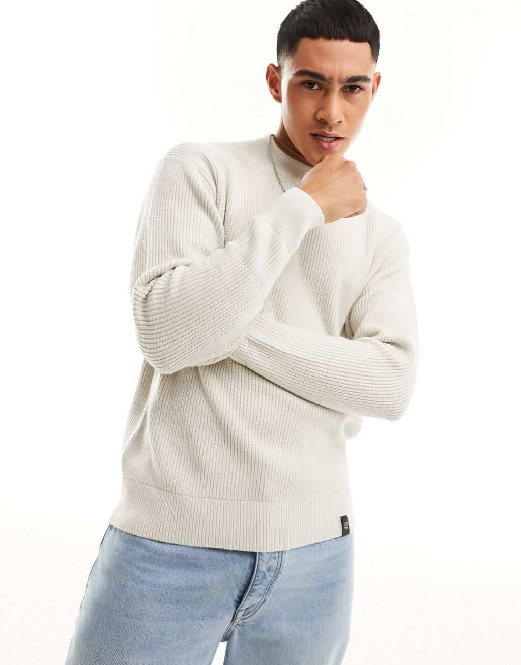 

Бежевый свободный джемпер в рубчик в рубчик Pull&Bear эксклюзивно на ASOS