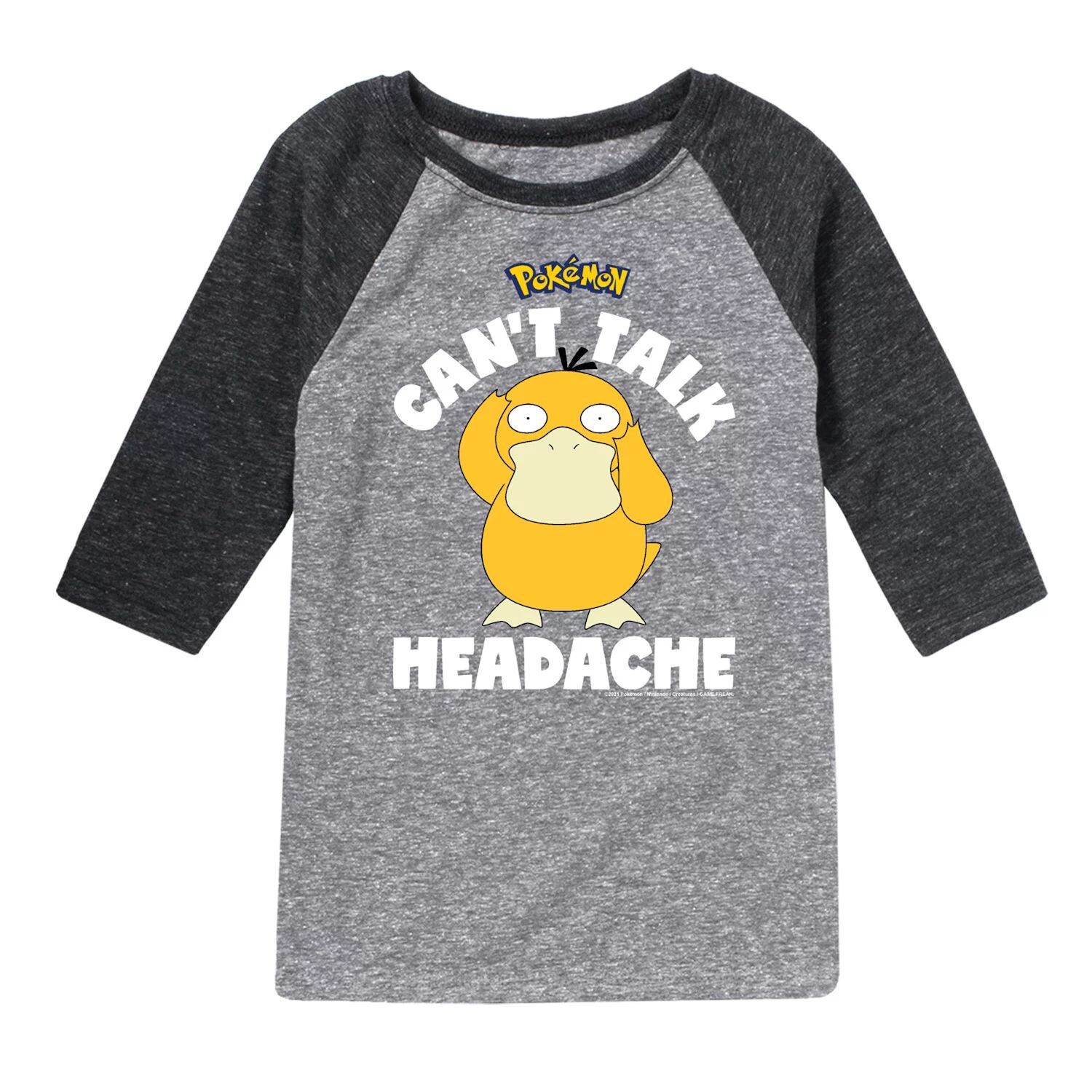 

Футболка реглан с рисунком Pokemon Psyduck для мальчиков 8–20 лет Licensed Character, серый/черный
