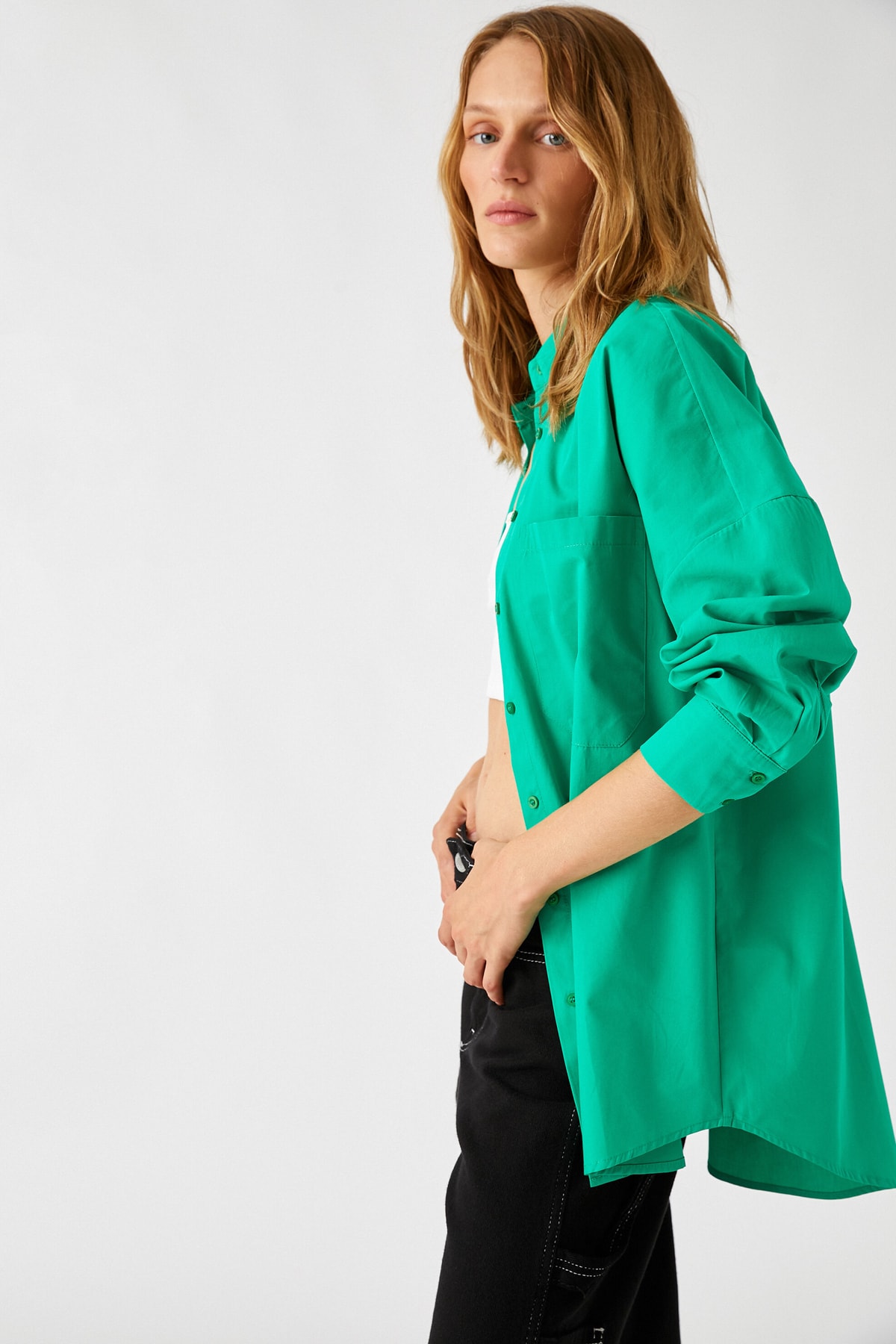 Женская зеленая рубашка Koton, зеленый