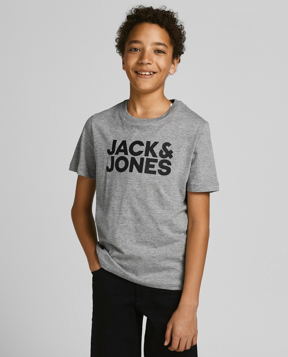 цена Базовая футболка для мальчика с серым логотипом JJ Jack & Jones, светло-серый