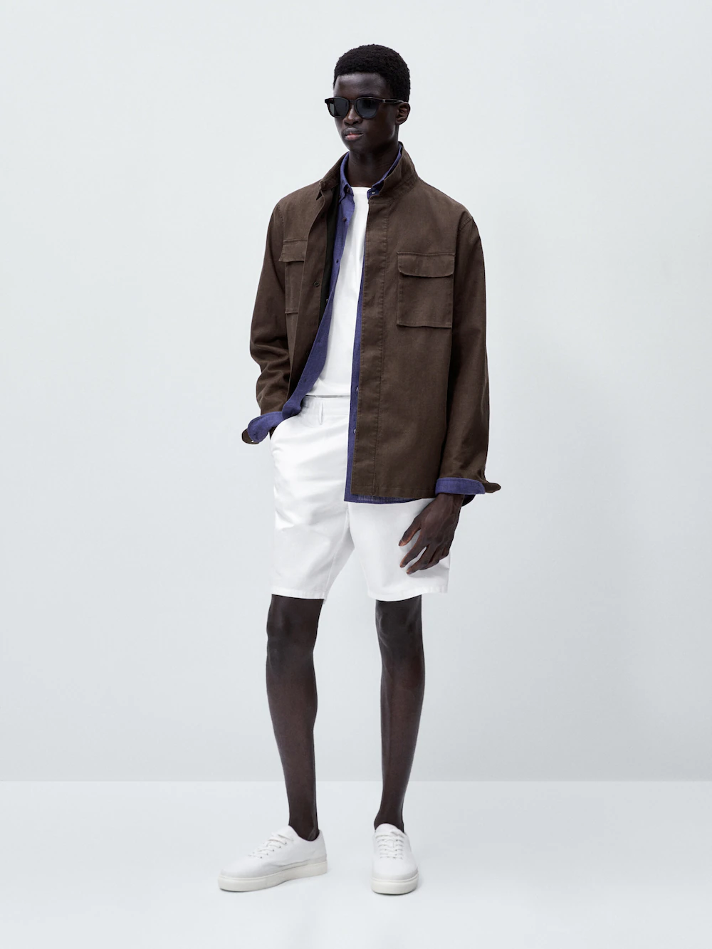 

Шорты из смешанного льна и хлопка Massimo Dutti, белый