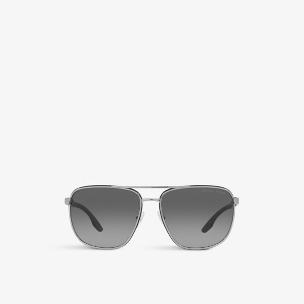 Солнцезащитные очки-авиаторы PS 50YS в металлическом корпусе Prada Linea Rossa, серый
