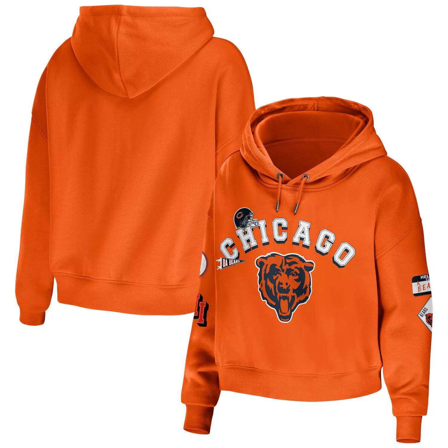 

Женская одежда Erin Andrews Orange Chicago Bears Скромный укороченный пуловер с капюшоном