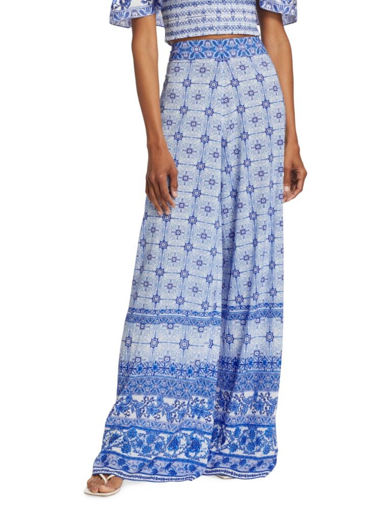 

Широкие брюки с цветочным принтом Athena Alice + Olivia, цвет Greek Blue Tile