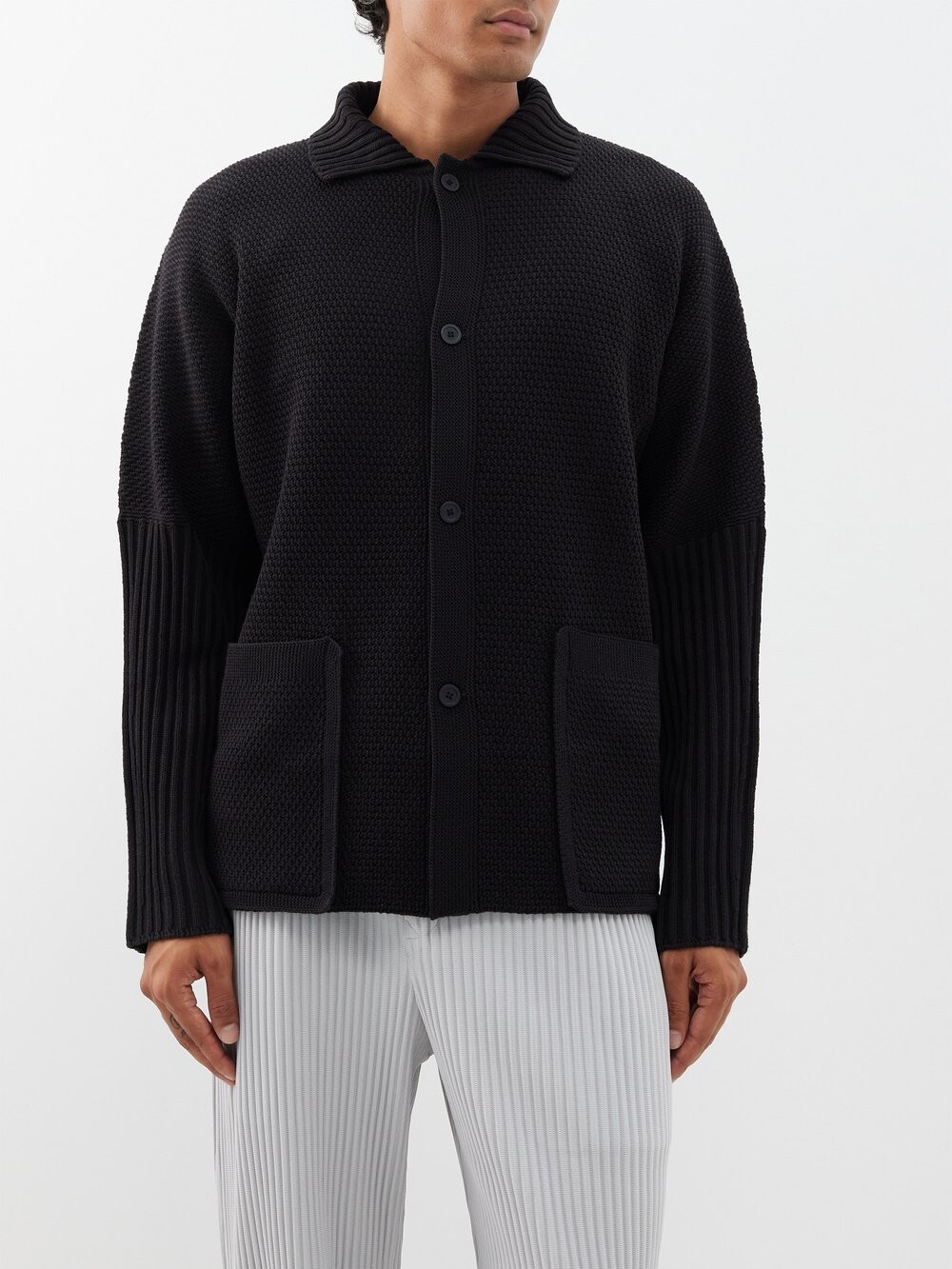 

Кардиган вязки в деревенском стиле Homme Plissé Issey Miyake, черный