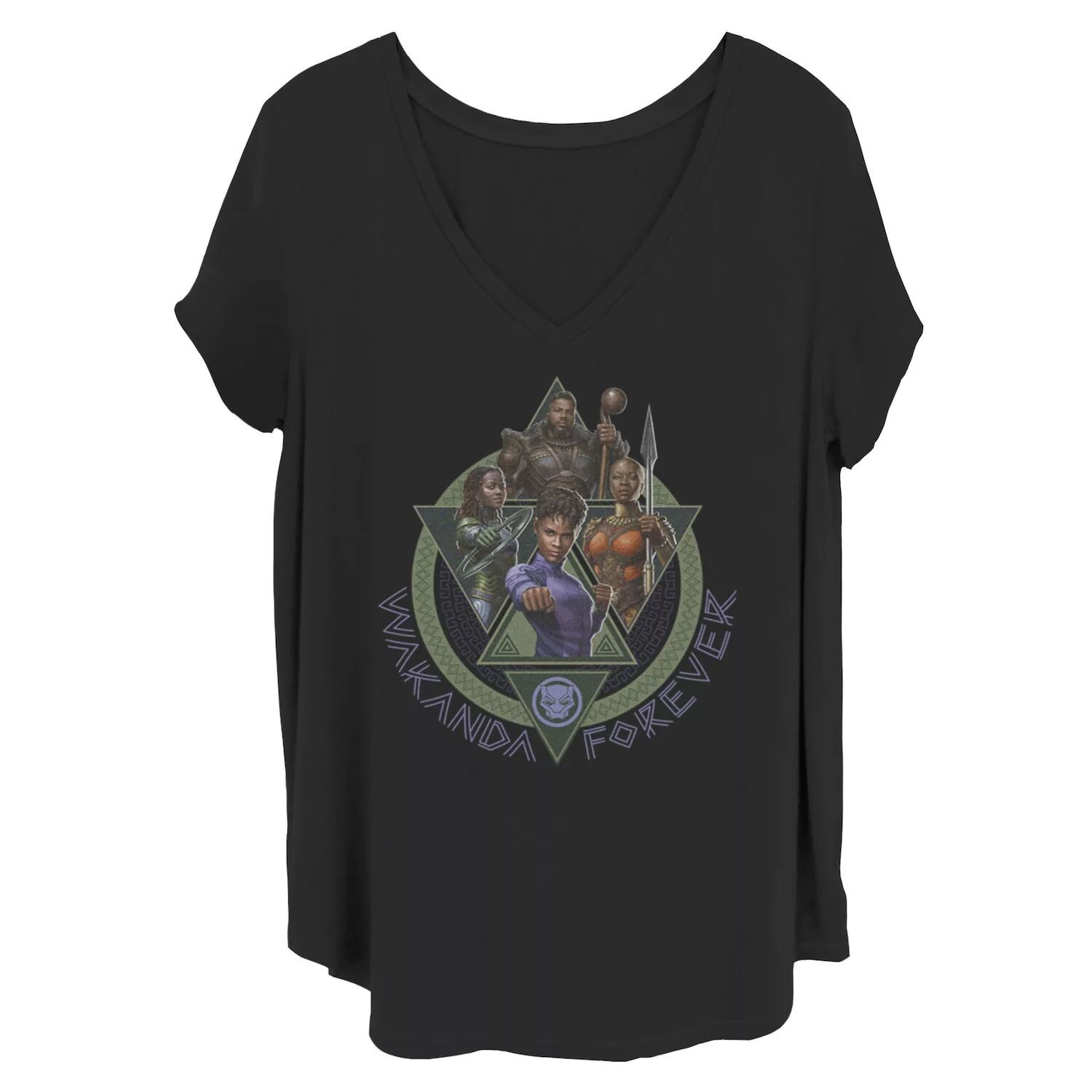 

Футболка с треугольным портретом Juniors' Plus Marvel Black Panther Wakanda Forever Squad Licensed Character
