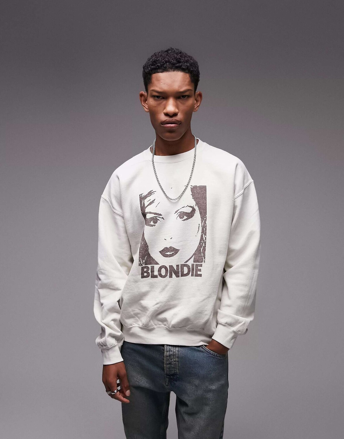 

Свитшот оверсайз Topman с принтом Blondie цвета "мытый камень"