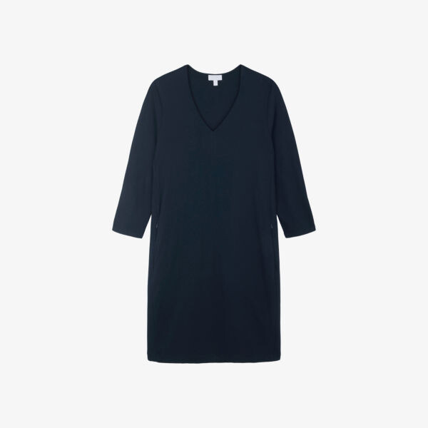 

Тканое платье миди в форме кокона со стежками The White Company, синий