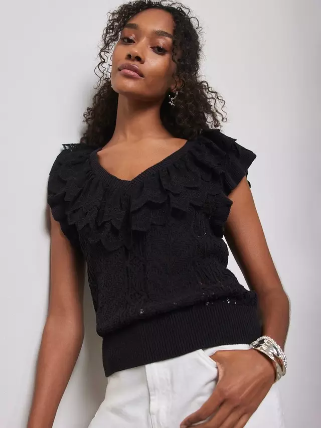 

Топ Mint Velvet Ruffle Knit, черный
